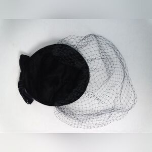 Vintage Black Velvet Veiled Hat with Bow